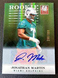 lot 136 image: Jonathan Martin RC Auto 399 - 2012 Donruss Elite #116, numbered 290399, Rookie Signed Football Card