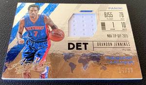 lot 141 image: Brandon Jennings Relic 99 2015-16 Absolute Frequent Flyers First Class #51, Rare numbered 1499 Basketball Card