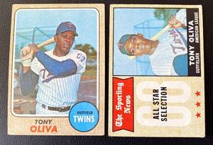 lot 160A image: 1968 Topps Tony Oliva 2 Card Lot #165 and #371 Vintage Minnesota Twins Baseball Cards