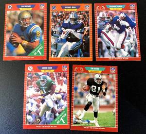 lot 176A image: 1989 Pro Set Football 5 RC Lot - Troy Aikman, Michael Irvin, Tim Brown, Thurman Thomas and Andre Rison Rookie Cards