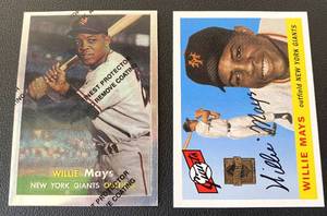 lot 178A image: Willie Mays 2 Card 1996 Topps Commemorative Reprint Baseball Cards #10 and #194