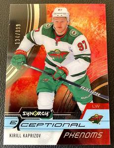 lot 53B image: Kirill Kaprizov 899 Acetate Inser 021-22 Upper Deck Synergy Exceptional #EP-KK, numbered 134899, Rare Minnesota Wild Hockey Card