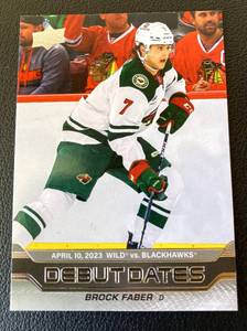 lot 58B image: Brock Faber RC 2023 Upper Deck Debut Dates #DD-15 Rookie Minnesota Wild Hockey Card