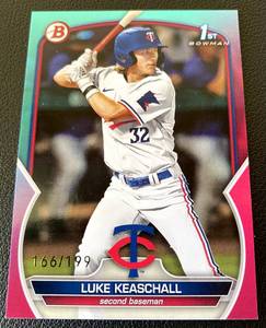 lot 60B image: Luke Keaschall 199 2023 Bowman 1st #BD-53, numbere 166199, Rookie Minnesota Twins Baseball Card