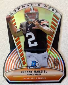 lot 71B image: Johnny Manziel RC Die Cut Refractor 2014 Bowmans Best Chrome #BB-JM Rookie Football Card
