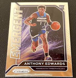 lot 87B image: Anthony Edwards RC 2020-21 Prizm #3 Rookie Minnesota Timberwolves Basketball Card