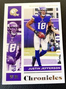 lot 100B image: Justin Jefferson RC 2020 Chronicles #62 Rookie Minnesota Vikings Football Card