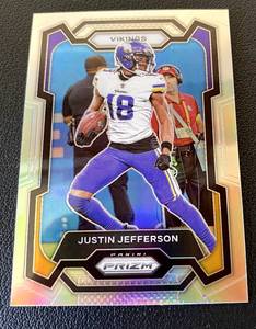 lot 123B image: Justin Jefferson Silver Holo 2023 Prizm #195 Minnesota Vikings Football Card