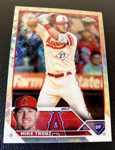 lot 125B image: Mike Trout Logo Refractor 2023 Topps Chrome #27 Baseball Card