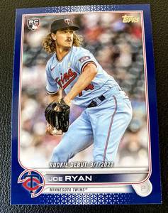 lot 174B image: Joe Ryan RC Blue Parallel 2022 Topps Update Series #US222 Rookie Minnesota Twins Baseball Card