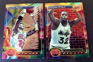 lot 193B image: Topps Finest 1994 2 Card Lot Shaquille ONeal and Scottie Pippen Basketball Cards