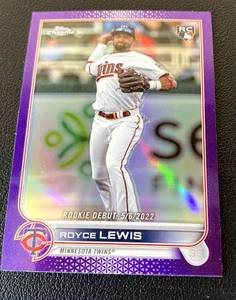 lot 196B image: Royce Lewis Purple Refractor RC 2022 Topps Chrome Rookie Debut #USC79 Minnesota Twins Baseball Card