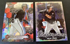 lot 202B image: Druw Jones RC Refractors - 2 Card Lot - Bowmans Best #TP-8 and Masterpieces #BM-2 Baseball Rookie Cards