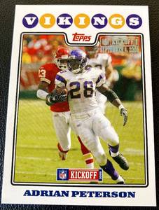 lot 205B image: Adrian Peterson 1349 2009 Topps NFL Kickoff #114, numbered 01121349 Minnesota Vikings Football Card