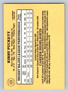 lot 32C image: Kirby Puckett RC 1985 Donruss#438 Rookie Minnesota Twins Baseball Card