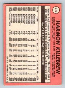 lot 36C image: Harmon Killebrew 1969 Topps #375 Vintage Minnesota Twins Baseball Card