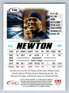 lot 46C image: Cam Newton RC 2011 SAGE HIT#100 Rookie Football Card