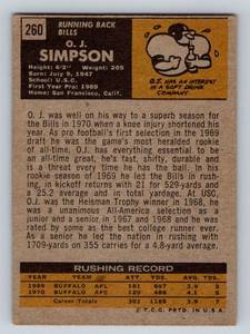 lot 50C image: OJ Simpson 2nd Year 1971 Topps #260 Vintage Football Card