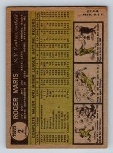 lot 6D image: Roger Maris 1961 Topps #2 Vintage Baseball Card New York Yankees
