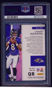 lot 2A image: LaMar Jackson RC PSA Graded 9 Mint 2018 Panini Rookies & Stars #112 Rookie Football Card