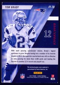 lot 3B image: Tom Brady Game-Worn Relic 2014 Score Franchise Fabrics #FF-TB RARE Football Card