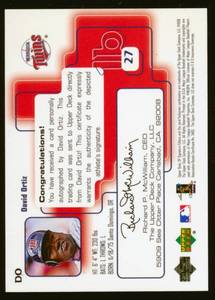 lot 4C image: David Ortiz Auto 1999 Upper Deck SP Signature Edition #DO, Certified Auto, RARE Signed Baseball Card