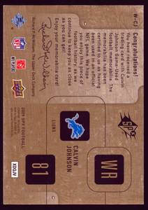 lot 16C image: Calvin Johnson Game-Used Relic 349 - 2009 SPx Football #W-CJ, numbered 073349 Rare Football Card