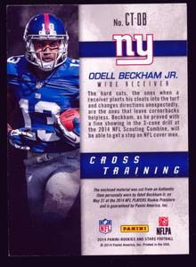 lot 21C image: Odell Beckham Jr. RC Relic 2014 Panini Rookie and Stars Cross Training #CT-OB Rookie Football Card