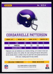 lot 40C image: Cordarelle Patterson RC Game-Worn Relic 2013 Rookies & Stars #204 Minnesota Vikings Football Card