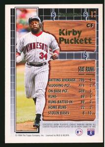 lot 220B image: Kirby Puckett 1994 Topps Black Gold #17 Minnesota Twins Baseball Card