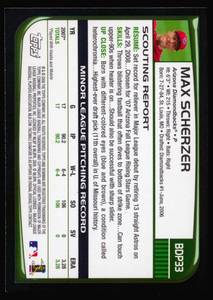 lot 235B image: Max Scherzer RC 2008 Bowman Draft Picks #BDP33 Rookie Baseball Card