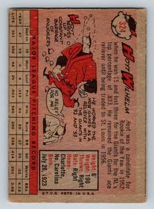 lot 217B image: 1958 Topps Hoyt Wilhelm #324 Vintage Baseball Card