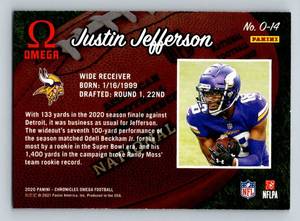 lot 236B image: Justin Jefferson RC 2020 Chronicles Omega #O-14 Rookie Minnesota Vikings Football Card