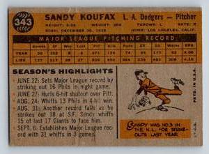 lot 242 image: 1960 Topps Sandy Koufax #343 Vintage Baseball Card