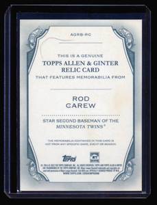 lot 38C image: Rod Carew Bat Relic 2022 Topps Allen & Ginter #AGRB-RC Minnesota Twins Baseball Card