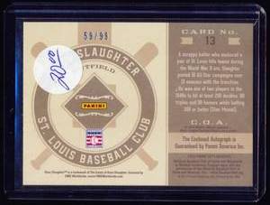 lot 51C image: Enos Slaughter Auto 99 - 2012 Playoff Prime Cuts Baseball #13, numbered 5999, Rare Baseball Card