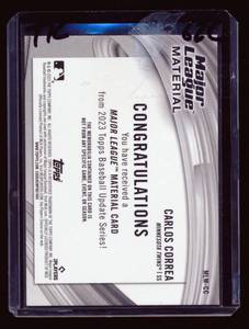 lot 62C image: Carlos Correa Bat Relic 2023 Topps Baseball Update Major League Material #MLM-CC Minnesota Twins Baseball Card