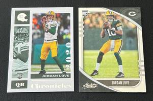 lot 39C image: Lot of 2 Jordan Love Rookie Cards - 2020 Absolute RC #162 20 Chronicles RC #38 - Football Cards
