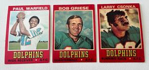 lot 44D image: 1974 Wonder Bread (3) Card Miami Dolphin Lot - Larry Csonka, Bob Griese, Paul Warfield - Vintage Football Cards