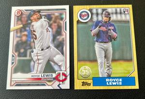 lot 67C image: Royce Lewis 2 RC Lot 2002 Topps #87TBU-3 and 2021 Bowman Prospects #BR-63 - Minnesota Twins Rookie Baseball Cards