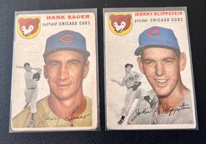 lot 63C image: 1954 Topps 2 Card Lot - Hank Sauer #4 and Johnny Klippstein #31 Vintage Baseball Cards