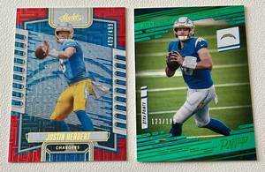 lot 94C image: Lot of 2 Justin Herbert Colored Numbered Cards - 2021 Prestige #192 199 23 Absolute #1 499 - Football