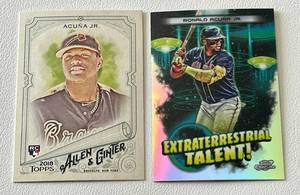 lot 104C image: Lot of 2 Ronald Acuna Jr. Cards (1 Rookie) - 2018 Allen & Ginter RC #207 2023 Topps Chrome Extraterrestrial Talent #ET-2