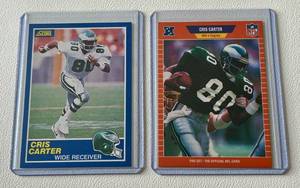 lot 219B image: Cris Carter RC Lot 1989 Score #72 and Pro Set #314 Rookie Minnesota Vikings Football Cards