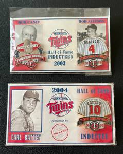 lot 71C image: Minnesota Twins HOF Inductee Pins - 2003 Bob Allison and Bob Casey, 2004 Earl Battey
