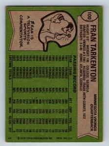 lot 42C image: Fran Tarkenton 1978 Topps #100 Vintage Minnesota Vikings Football Card
