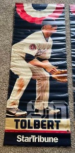 lot 143B image: Minnesota Twins Star Tribune Banners (2)  - 24x64 Matt Tolbert and Kevin Slowey from Target Field, Baseball