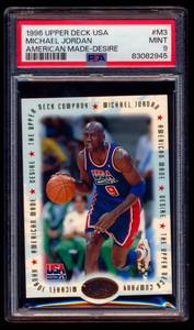 lot 4B image: Michael Jordan PSA Graded 9 Mint 1996 Upper Deck USA American Made Desire Basketball Card