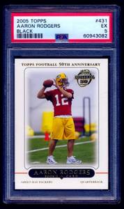 lot 5 image: Aaron Rodgers RC PSA Graded 5 EX 2005 Topps Black #431 Rookie Green Bay Packers Football Card