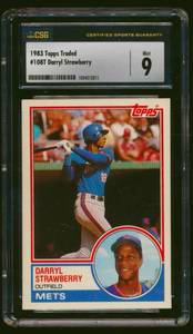 lot 8A image: Darryl Strawberry RC CSG Graded 9 mint 1983 Topps Traded #108T Vintage Rookie Baseball Card